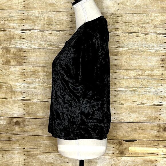 MADISON & BERKELEY  RELAXED FIT ROUND NECK SHORT SLEEVE VELVET TOP - Picture 3 of 5